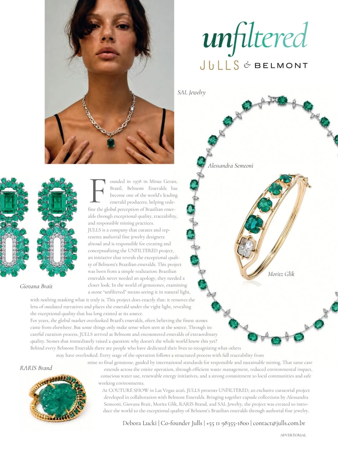 Clipping editorial UNFILTERED — Julls & Belmont, advertorial com RARIS Brand entre as collections de Alessandra Semeoni, Giovana Brait, Moritz Glik e SAL Jewelry